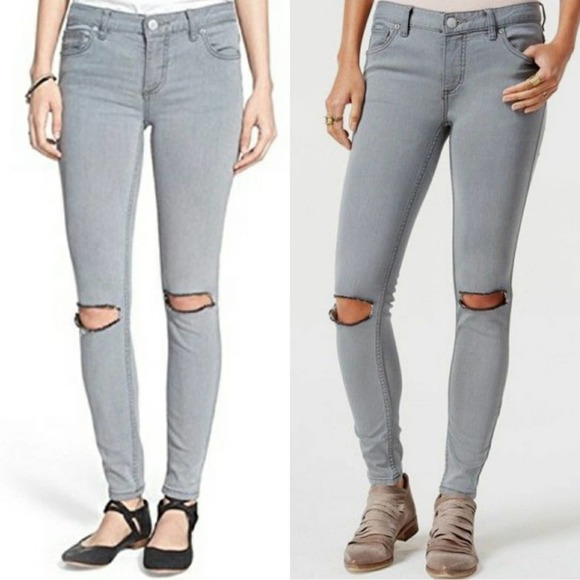 Free People Destroyed Skinny Jeans in Coal Grey - Picture 1 of 7